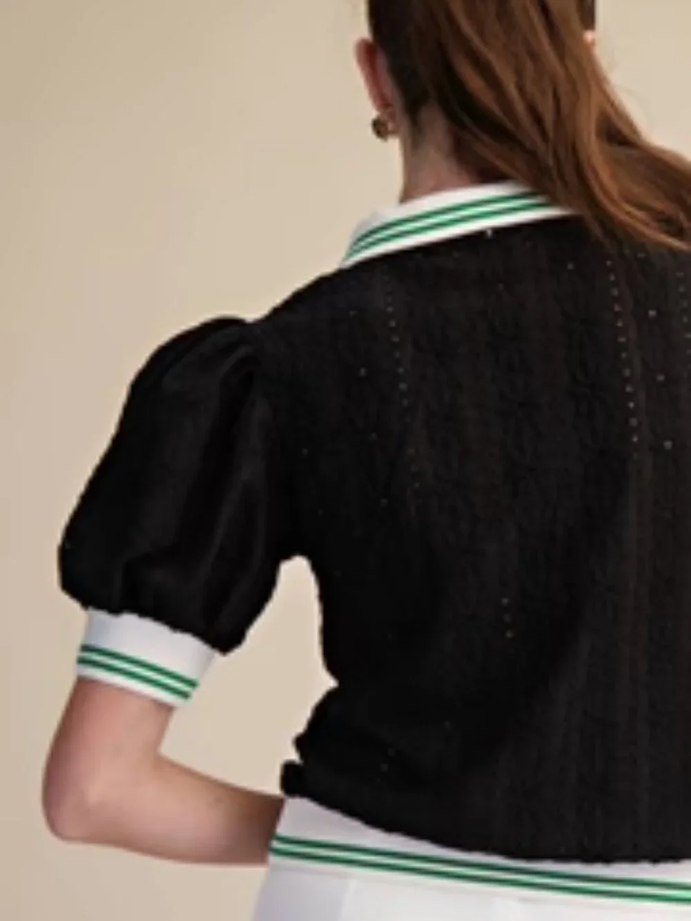 NWT Maeve Puff-Sleeve Lace Polo Top - Picture 5 of 13